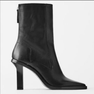 NWT Zara Leather Ankle Boots, Heels, Square Toe
